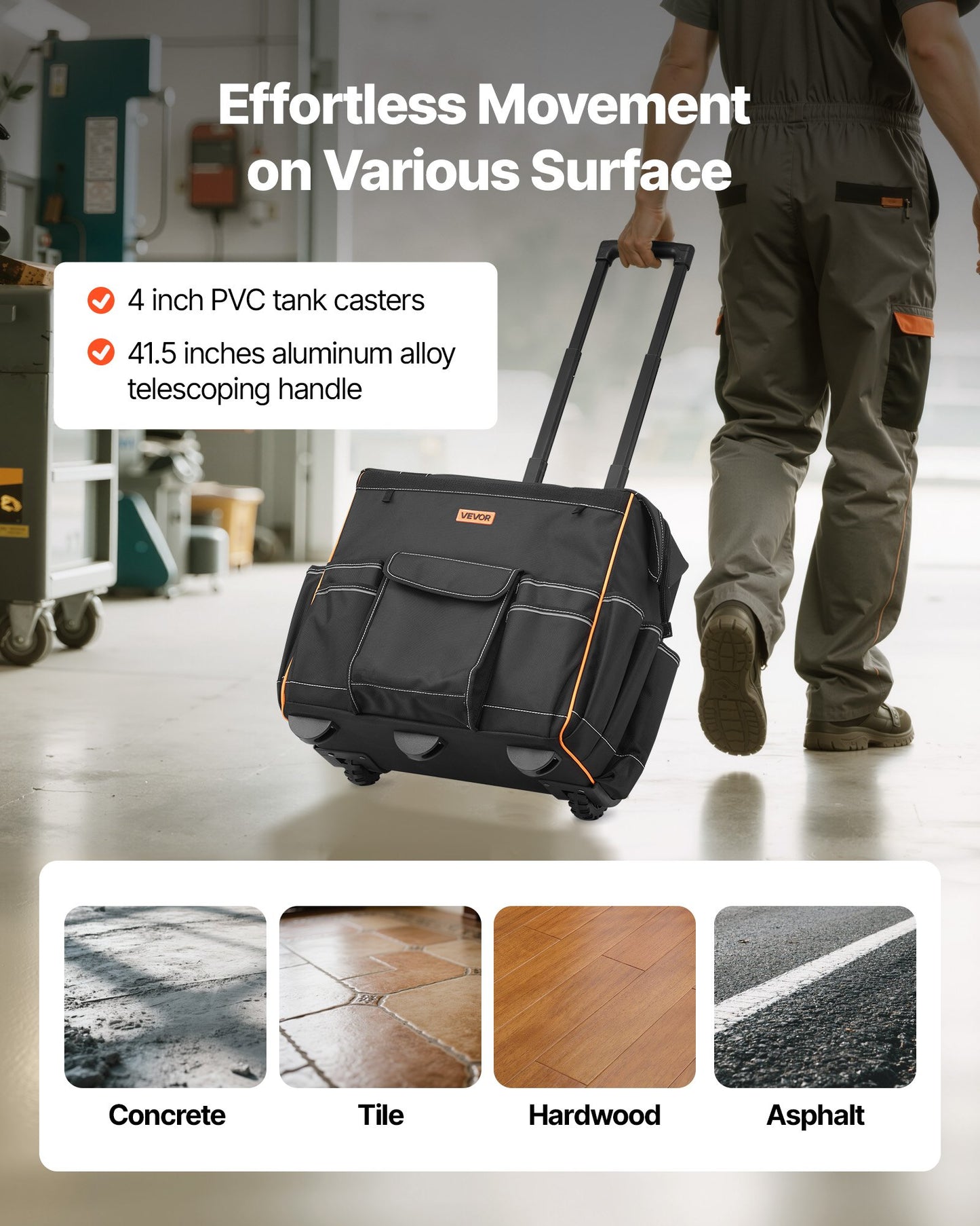 Rolling Tool Bag, 110 lbs Load Capacity, 25 Pockets Heavy Duty Roller Tool Bag with Adjustable Telescoping Handle & Stable Base, Toolbag Organizers with Wheels for Electrician, Construction