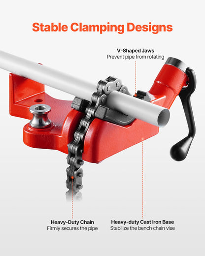 Kraftigt rörkedjeskruvstycke, 1/4" - 6" rörkapacitet, 28" robust kedja och gjutjärnsbas, rörklämning av industriell kvalitet för VVS, bilreparationer, metallbearbetning