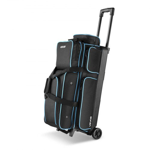Bowling Ball Bag, 3 Ball Double Roller Bowling Bag with Wheels, Featuring a Separate Compartment for Shoes (Up To US Size 16) & Oversized Accessory Pocket, Retractable Handle Extends to 1050 mm