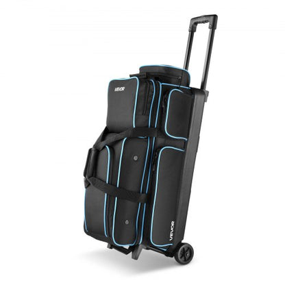 Bowling Ball Bag, 3 Ball Double Roller Bowling Bag with Wheels, Featuring a Separate Compartment for Shoes (Up To US Size 16) & Oversized Accessory Pocket, Retractable Handle Extends to 1050 mm