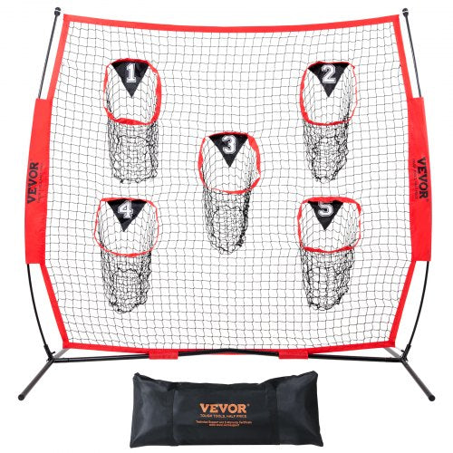 6 x 6 ft Football Trainer Throwing Net, Training Throwing Target Practice Net with 5 Target Pockets, Knotless Net Includes Bow Frame and Portable Carry Case, Improve QB Throwing Accuracy, Red