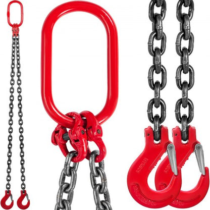 5FT Chain Sling 0.375In x 5Ft Double Leg with Grab Hooks Sling Chain 4T Capacity Double Leg Chain Sling Grade80(0.375In x 5Ft Double Leg Sling)