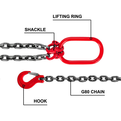 5FT Chain Sling 0.375In x 5Ft Double Leg with Grab Hooks Sling Chain 4T Capacity Double Leg Chain Sling Grade80(0.375In x 5Ft Double Leg Sling)
