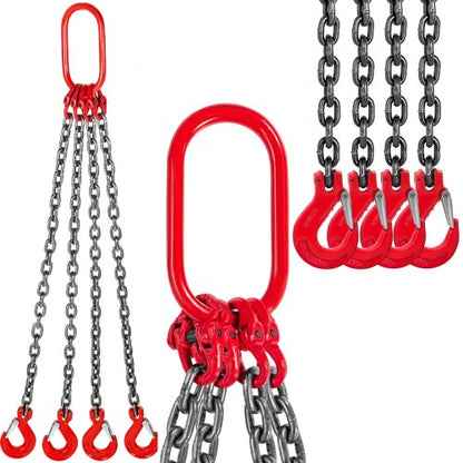 Chain Sling, 5/16 inch x 3.3 ft Lifting Chains with Hooks, G80 Engine Chain Hoist Lifts, 11000 lbs/5 Ton Capacity Lifting Sling Chains for Engine Hoist, Engine Lift Chain with 4 Leg Grab Hooks