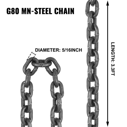 Chain Sling, 5/16 inch x 3.3 ft Lifting Chains with Hooks, G80 Engine Chain Hoist Lifts, 11000 lbs/5 Ton Capacity Lifting Sling Chains for Engine Hoist, Engine Lift Chain with 4 Leg Grab Hooks