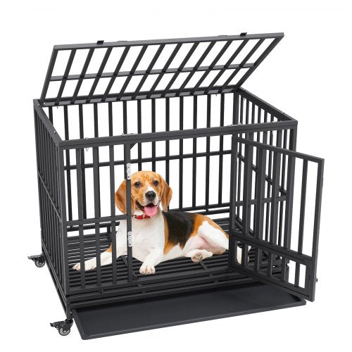 47 Inch Heavy Duty Dog Crate, Indestructible Dog Crate, 3-Door Heavy Duty Dog Kennel for Medium to Large Dogs with Lockable Wheels and Removable Tray, High Anxiety Dog Crate for Indoor & Outdoor