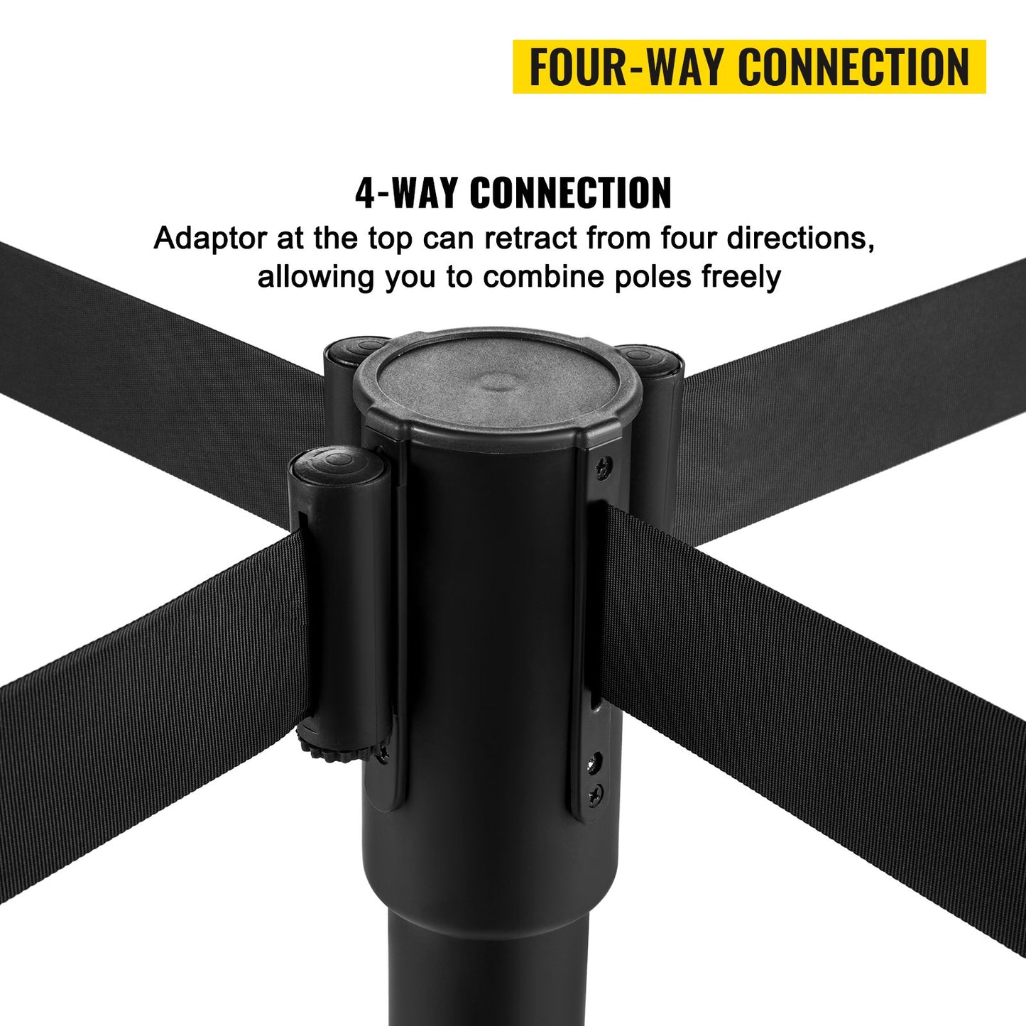 Crowd Control Stanchion, Set of 8 Pieces Stanchion Set, Stanchion Set with 6.6 ft/2 m Black Retractable Belt, Black Crowd Control Barrier with Concrete and Metal Base – Easy Connect Assembly