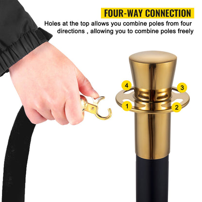 Crowd Control Stanchion, Set of 6 Pieces Stanchion Set, Stanchion Set with 5 ft/1.5 m Black Velvet Rope, Black Crowd Control Barrier with Sturdy Concrete and Metal Base – Easy Connect Assembly