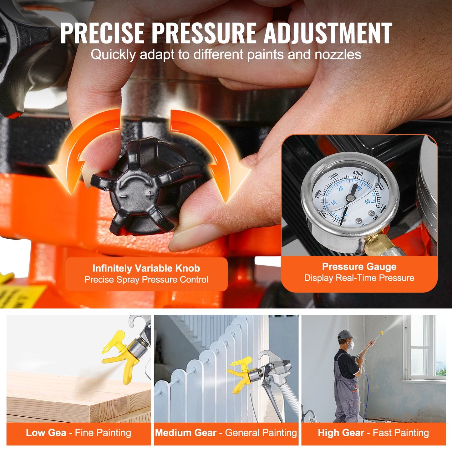 Diaphragm Airless Paint Sprayer, 1100 W Efficiency Cart Airless Paint Sprayer, 2000 psi High Pressure Paint Airless Sprayer, with Extension Bar, for Home Interior and Exterior Spraying