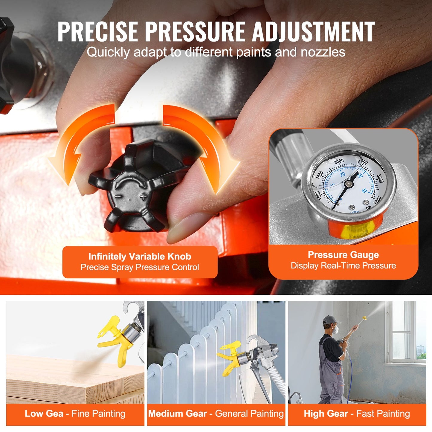 Diaphragm Airless Paint Sprayer, 1700 W Efficiency Cart Airless Paint Sprayer, 3000 psi High Pressure Paint Airless Sprayer, with Extension Bar, for Home Interior and Exterior Spraying