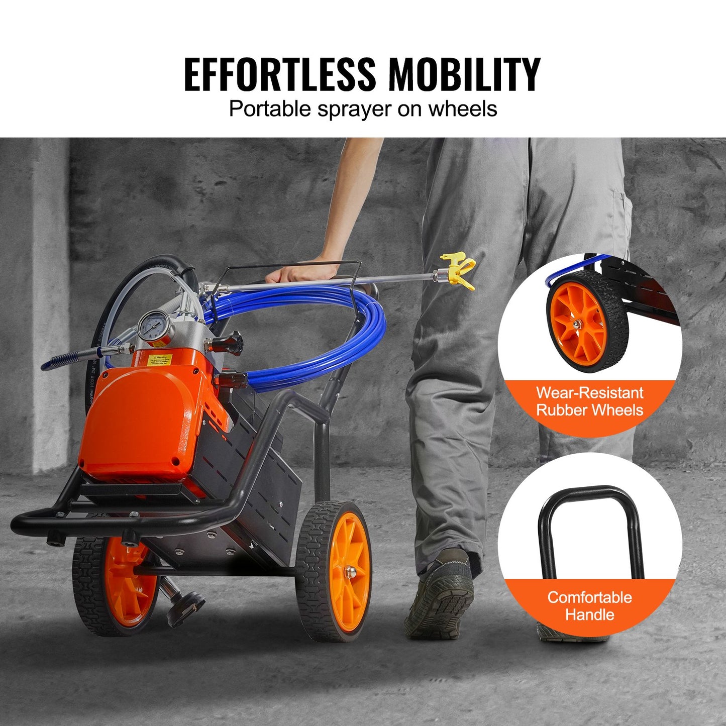 Diaphragm Airless Paint Sprayer, 1700 W Efficiency Cart Airless Paint Sprayer, 3000 psi High Pressure Paint Airless Sprayer, with Extension Bar, for Home Interior and Exterior Spraying