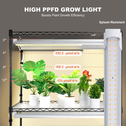 Plant Stand with Grow Light, 4 Tiers, 180W Indoor Grow Light Shelf 3 Spectrum Lights Modes Metal Plant Shelf with Timer Garden Plant Grow Rack for Seed Starting 35.4" L x 13.8" W x 59.1" H