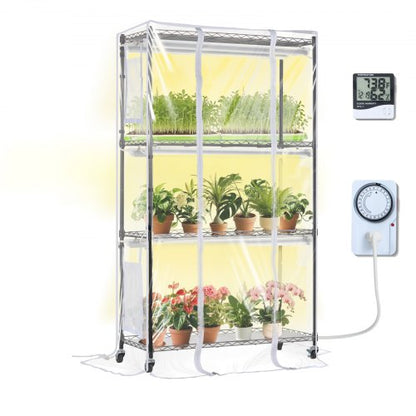 Indoor Greenhouse with Grow Light, 4 Tiers, 180W LED Grow Light Shelf with Cover & Timer, 3 Spectrum Light Portable Greenhouse Cabinet Plant Stand for Seed Starting 35.4" x 13.8" x 59.1"