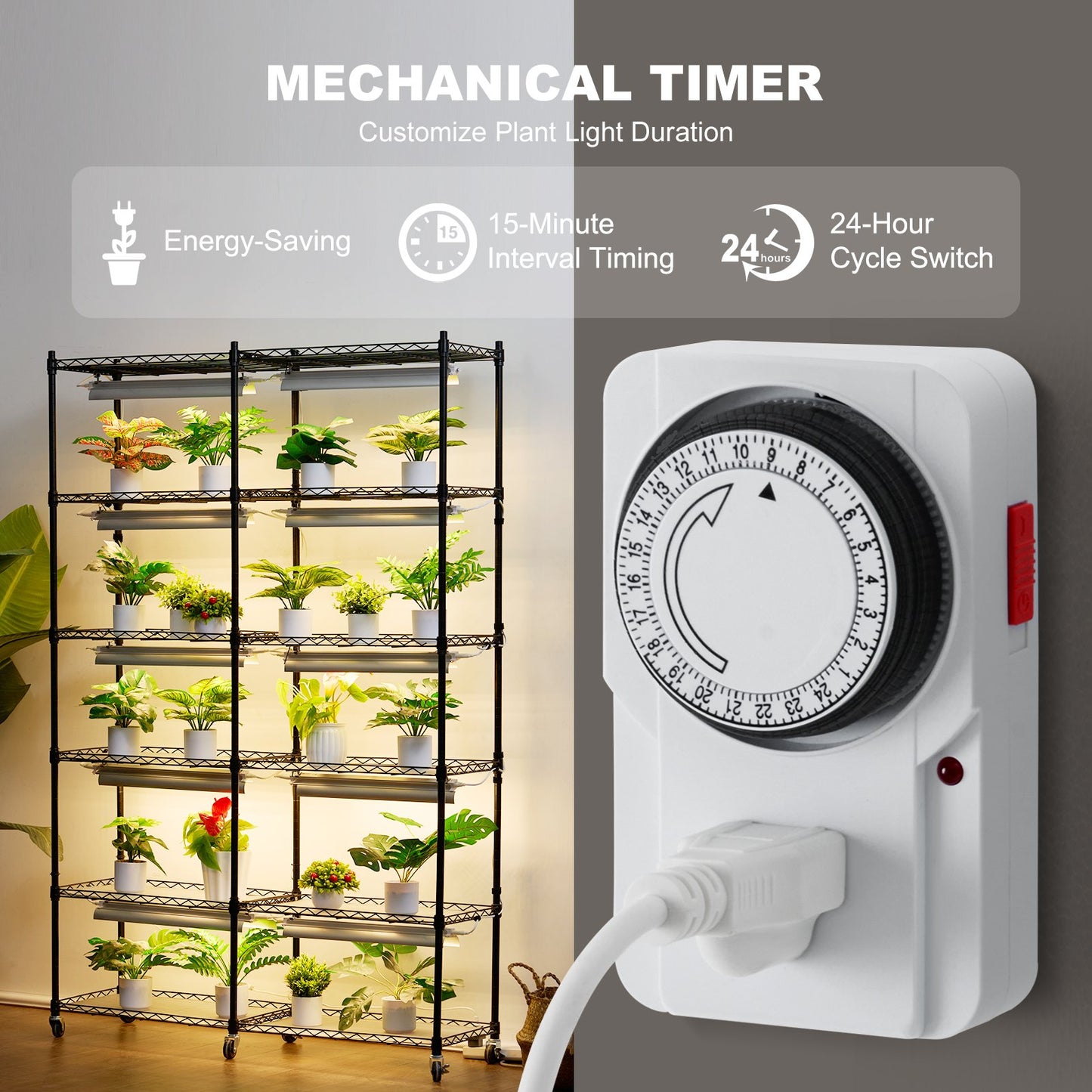 Växtställ med odlingslampa, 6 nivåer, 200W inomhushylla för odlingslampor, fullspektrumlampor, metallhylla för växter med timer, trädgårdsställ för odling av fröer, 94 cm L x 33 cm B x 142 cm H