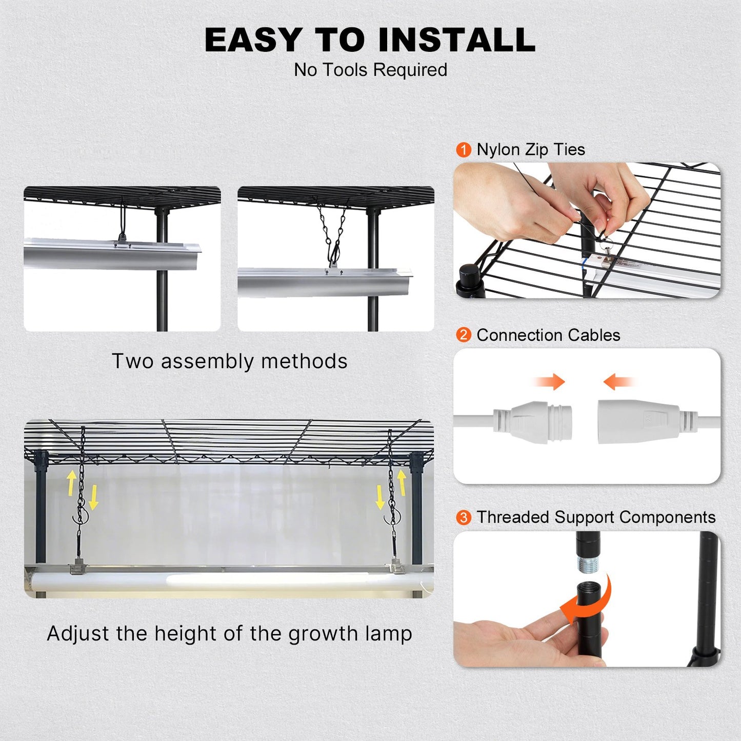 Växtställ med odlingslampa, 6 nivåer, 200W inomhushylla för odlingslampor, fullspektrumlampor, metallhylla för växter med timer, trädgårdsställ för odling av fröer, 94 cm L x 33 cm B x 142 cm H