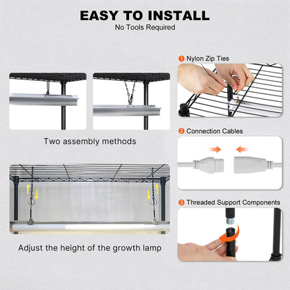 Växtställ med odlingslampa, 6 nivåer, 200W inomhushylla för odlingslampor, fullspektrumlampor, metallhylla för växter med timer, trädgårdsställ för odling av fröer, 94 cm L x 33 cm B x 142 cm H