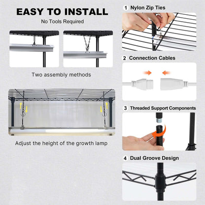 Växtställ med odlingslampa, 6-våningars stor och hög växthylla med 150W fullspektrums odlingslampa, 3-läges LED-växtlampa med timer och hjul för fröstart 74 cm L x 33 cm B x 183 cm H