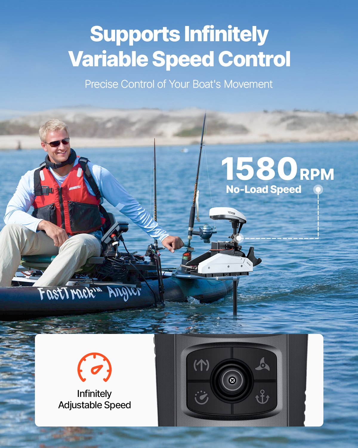 Electric Trolling Motor, 55lbs Thrust with GPS, 10-Speed Bow Mounted Saltwater Outboard Boat Motor with Remote Control & LCD Battery Indicator, for Kayaks, Fishing Boats, 36-Inch Shaft