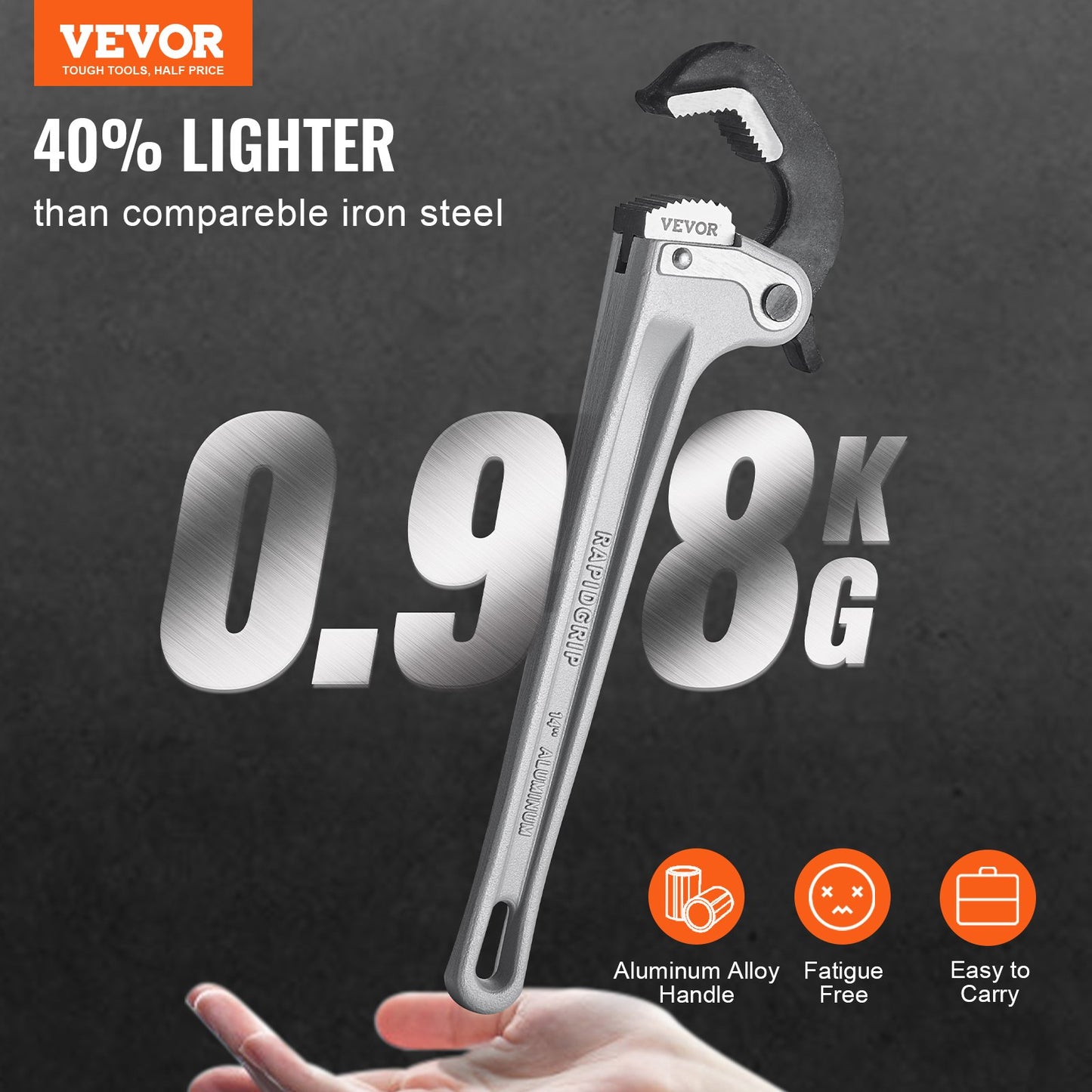 Rörtång, 14" rak rörtång i aluminium, automatisk käftjustering, justerbar rörmokeri, lätt att bära, ergonomiskt handtag, upphängbar design, för vattenrör, bilreparationer