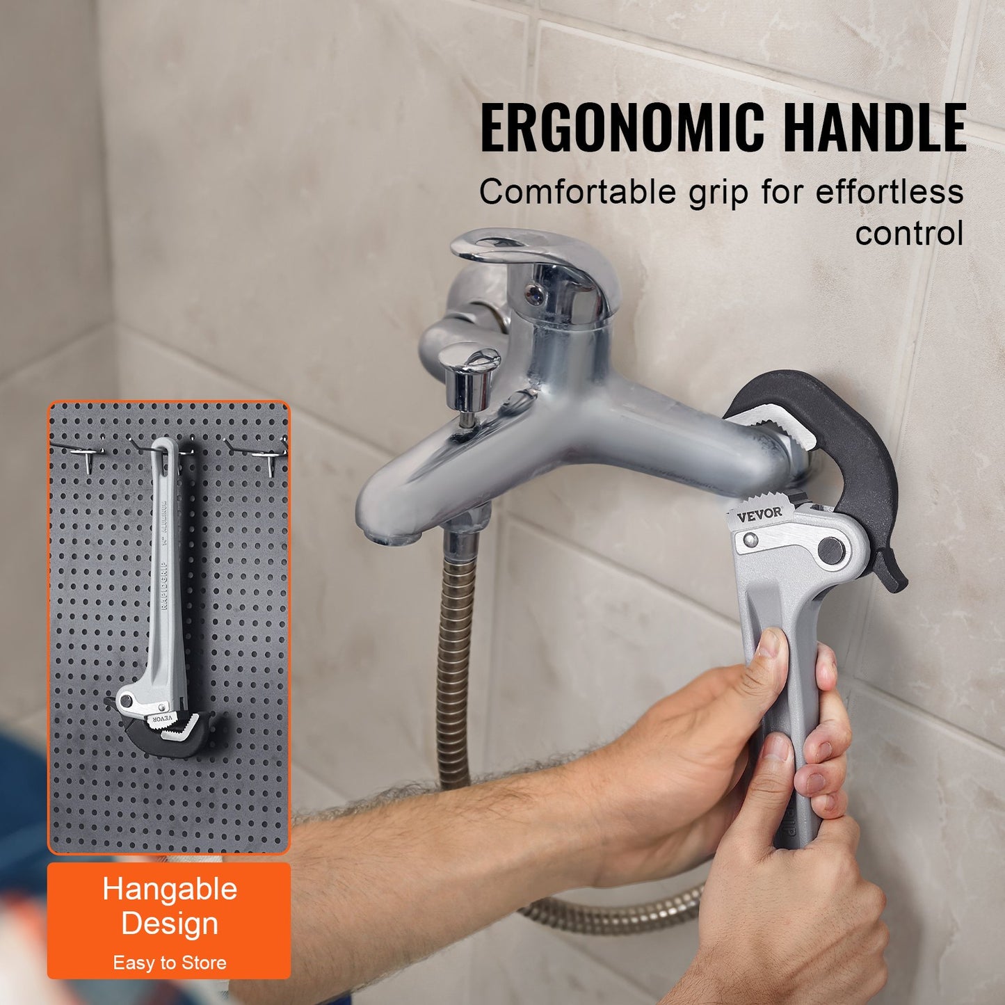 Rörtång, 14" rak rörtång i aluminium, automatisk käftjustering, justerbar rörmokeri, lätt att bära, ergonomiskt handtag, upphängbar design, för vattenrör, bilreparationer