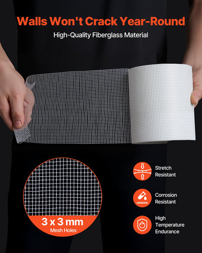 Drywall Mesh Tape, 150mm W x 30m L Self-Adhesive Fiberglass Drywall Joint Tape, 12 Rolls Dry Wall Patch for Easy Sheetrock Ceiling Crack Repair, to Achieve Smooth Even Wall Surface