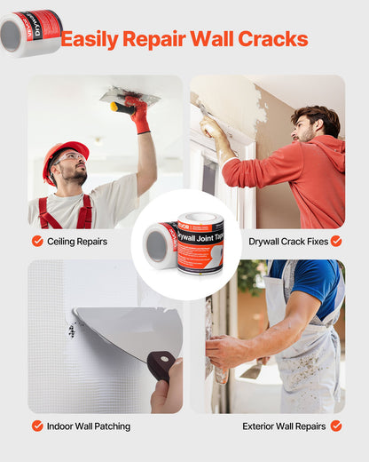 Gipsnättejp, 150 mm B x 30 m L självhäftande fogtejp för glasfibergips, 12 rullar gipslapp för enkel reparation av sprickor i gipsskivors tak, för att uppnå en jämn och jämn väggyta