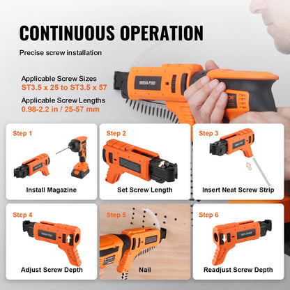 Drywall Screw Gun Auto-Feed, 20V Max Collated Drywall Screwgun, 4200RPM Brushless Cordless Drywall Gun Kit with 2 Battery Packs, Charger, Belt Clip, Tool Bag, Screw Length and Depth Adjustable