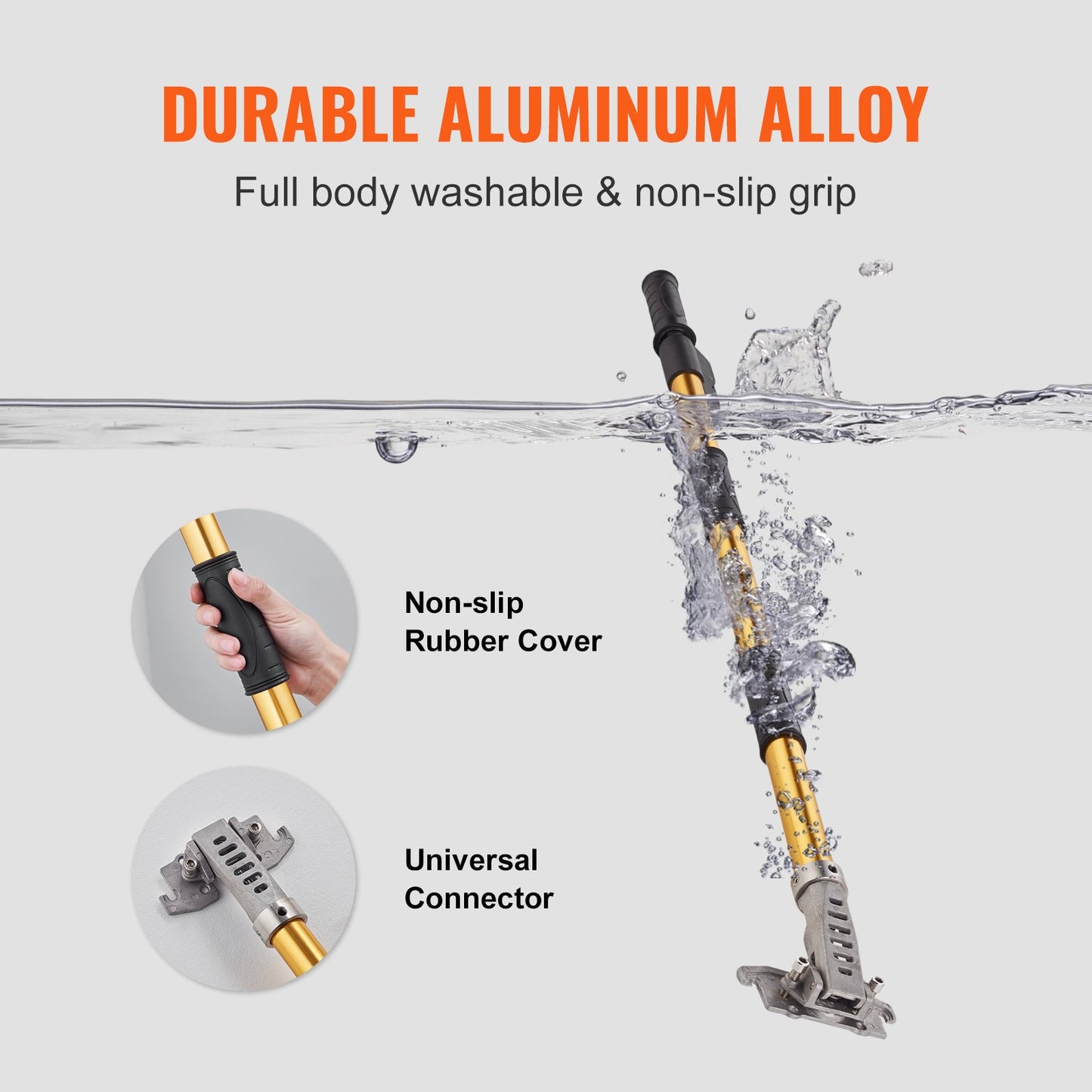 Platt lådhandtag för gipsskivor, 101,6-1950,7 cm, förlängningshandtag i anodiserad aluminium, justerbart i 5 sektioner, halkfritt grepp och 360° målning för gipsskivor, väggskivor och gipsskivor