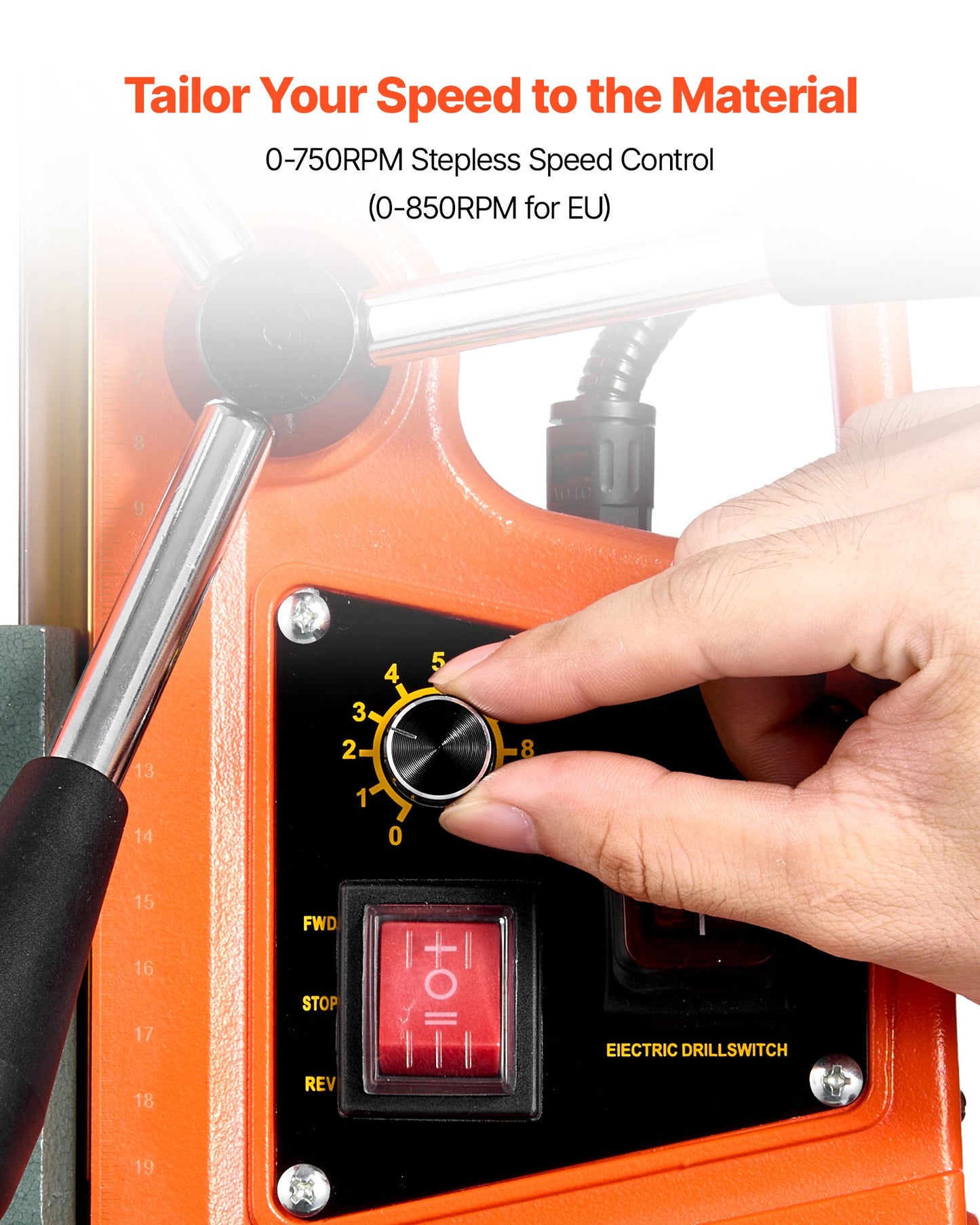 Magnetisk borrpress, 1400 W, 50 mm borrdiameter, 0-850 varv/min hastighet, reversibel riktning, magnetisk borrpress med 6 kärnborrar, elektrisk borrmaskin för industri och heminredning