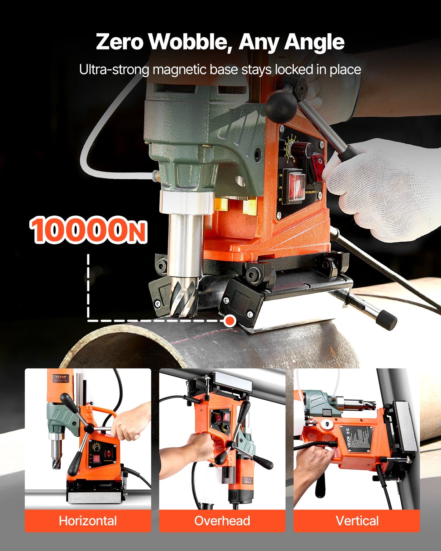 Magnetisk borrpress, 1400 W, 50 mm borrdiameter, 0-850 varv/min hastighet, reversibel riktning, magnetisk borrpress med 6 kärnborrar, elektrisk borrmaskin för industri och heminredning