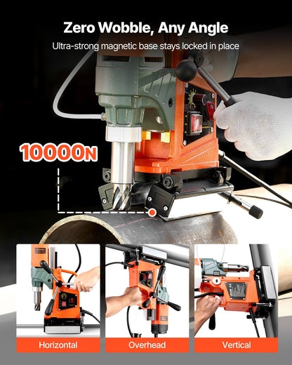 Magnetisk borrpress, 1400 W, 50 mm borrdiameter, 0-850 varv/min hastighet, reversibel riktning, magnetisk borrpress med 6 kärnborrar, elektrisk borrmaskin för industri och heminredning