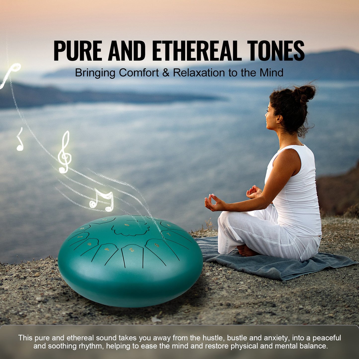 Steel Tongue Drum, 12 in & 13 Notes, C Major Steel Drum for Outside Garden, with 2 Mallets & Carry Bag, Hand Pan Drum Percussion Instrument for Meditation Musical Education Yoga, Green