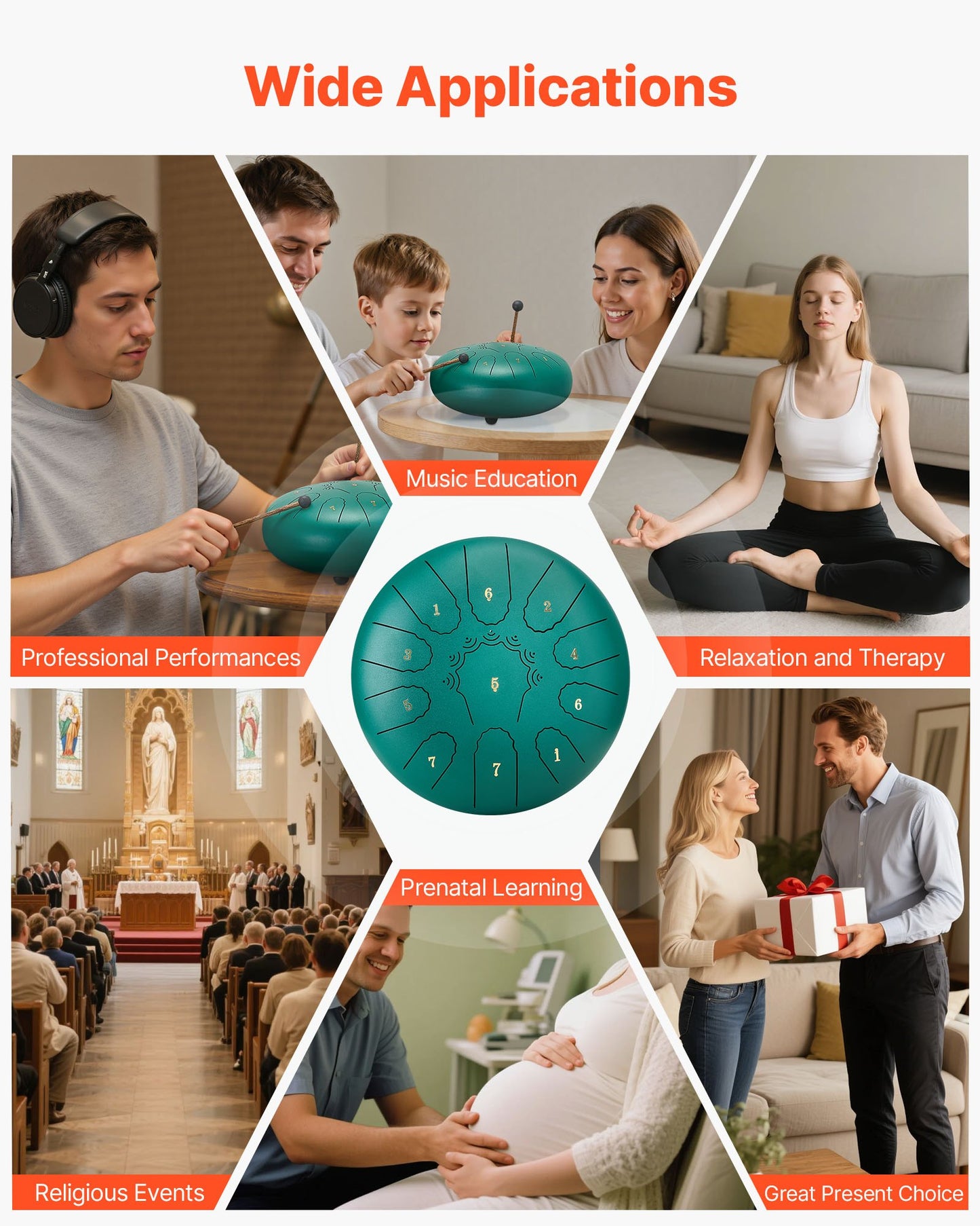 Ståltungtrumma, 25,4 cm 11-noters regntrumma för trädgården, C-dur musiktrummor med notbok och klubbor, slagverksinstrument för meditation, yoga, nybörjare, musikalisk utbildning, grön