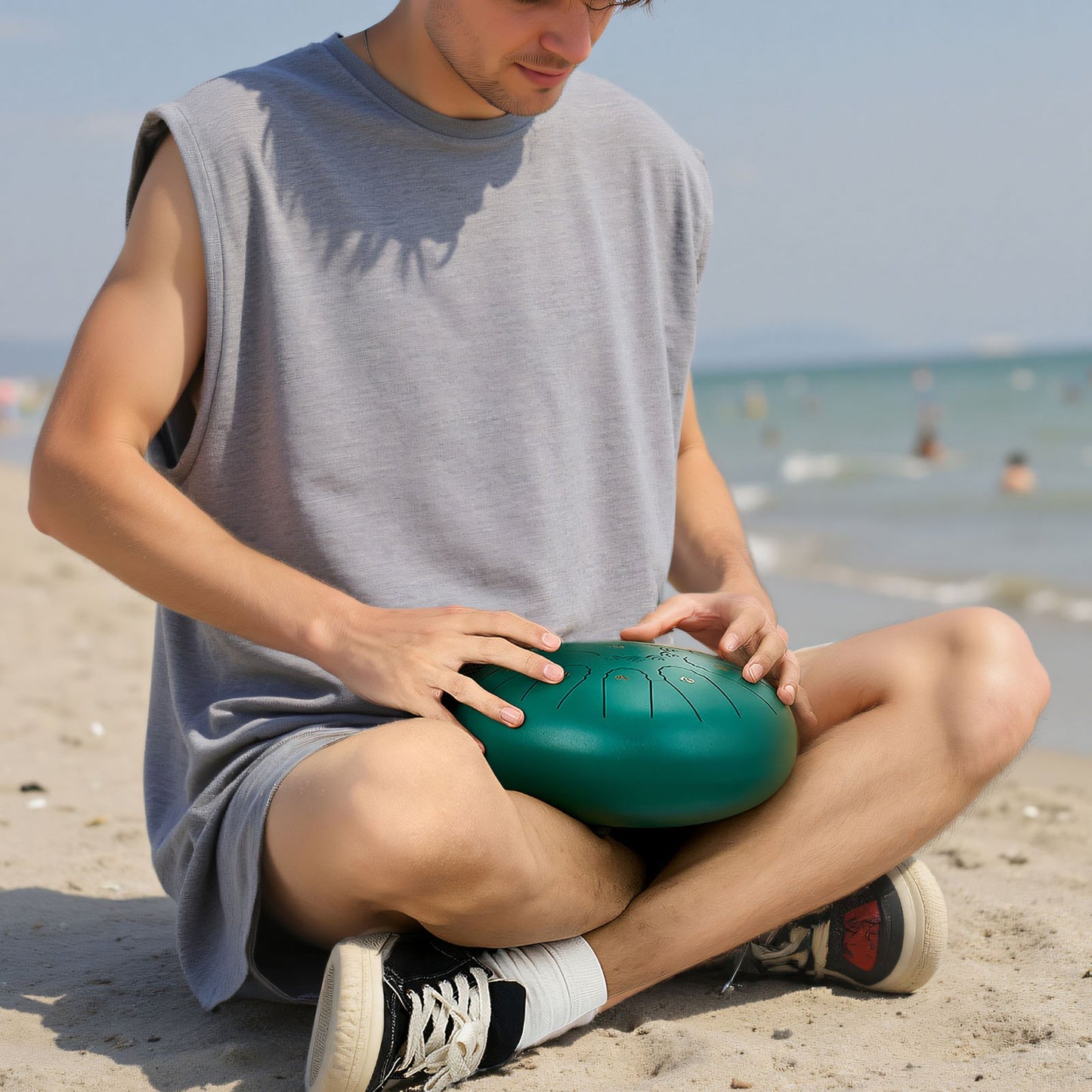 Ståltungtrumma, 25,4 cm 11-noters regntrumma för trädgården, C-dur musiktrummor med notbok och klubbor, slagverksinstrument för meditation, yoga, nybörjare, musikalisk utbildning, grön