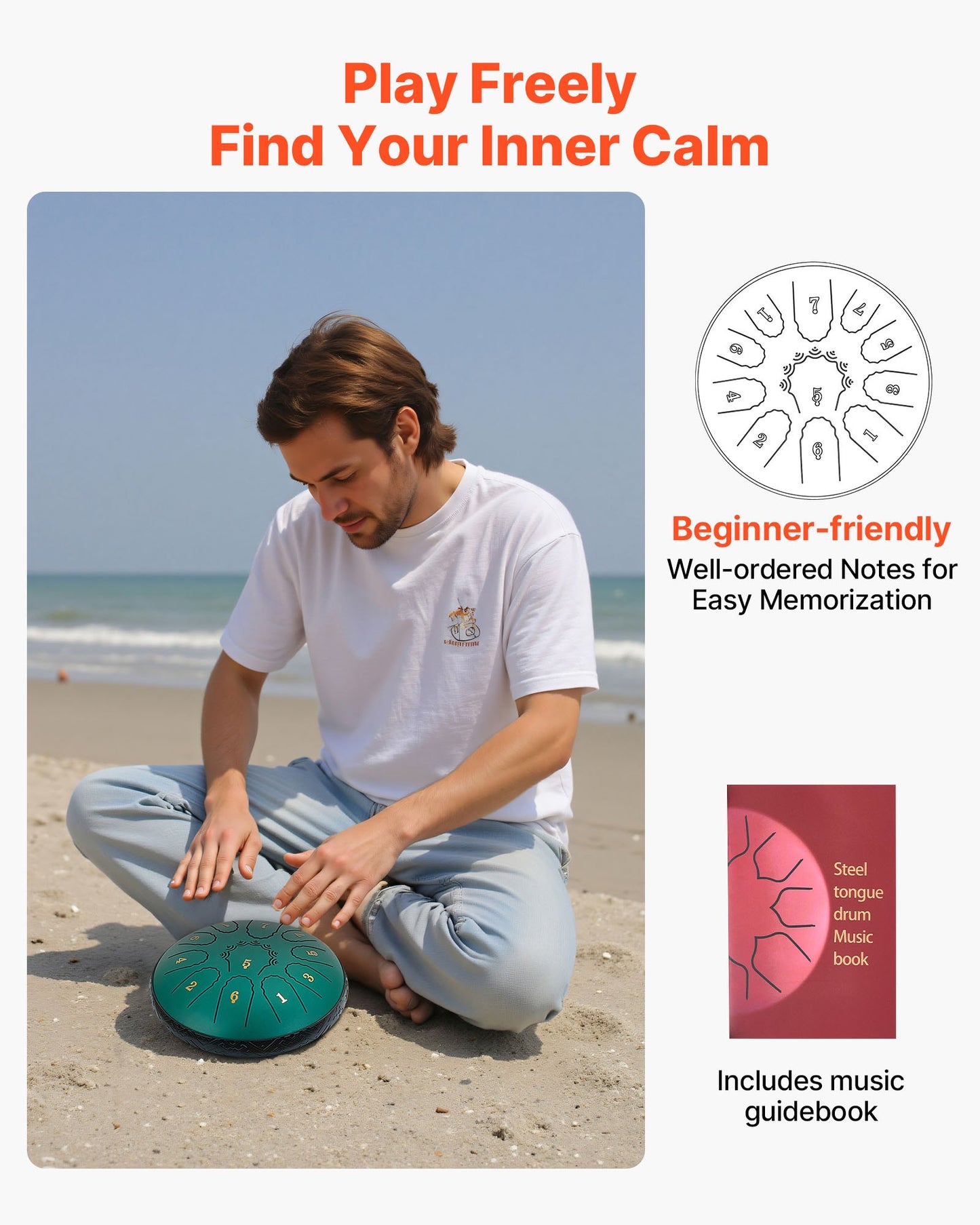 Ståltungtrumma, 16,5 cm 11-noters regntrumma för utomhusträdgård, D-dur musiktrummor med notbok och klubbor, slagverksinstrument för meditation, yoga, nybörjare, musikalisk utbildning, grön