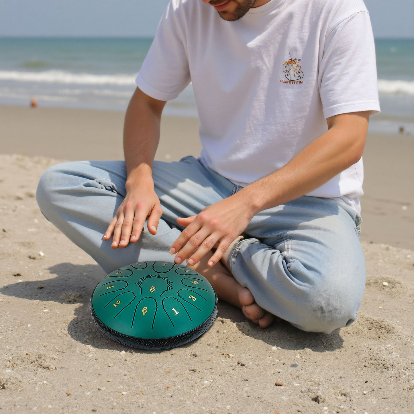 Ståltungtrumma, 16,5 cm 11-noters regntrumma för utomhusträdgård, D-dur musiktrummor med notbok och klubbor, slagverksinstrument för meditation, yoga, nybörjare, musikalisk utbildning, grön