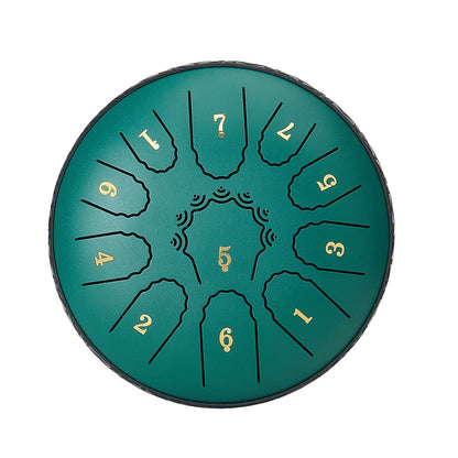 Ståltungtrumma, 16,5 cm 11-noters regntrumma för utomhusträdgård, D-dur musiktrummor med notbok och klubbor, slagverksinstrument för meditation, yoga, nybörjare, musikalisk utbildning, grön