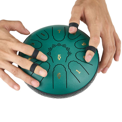 Ståltungtrumma, 16,5 cm 11-noters regntrumma för utomhusträdgård, D-dur musiktrummor med notbok och klubbor, slagverksinstrument för meditation, yoga, nybörjare, musikalisk utbildning, grön