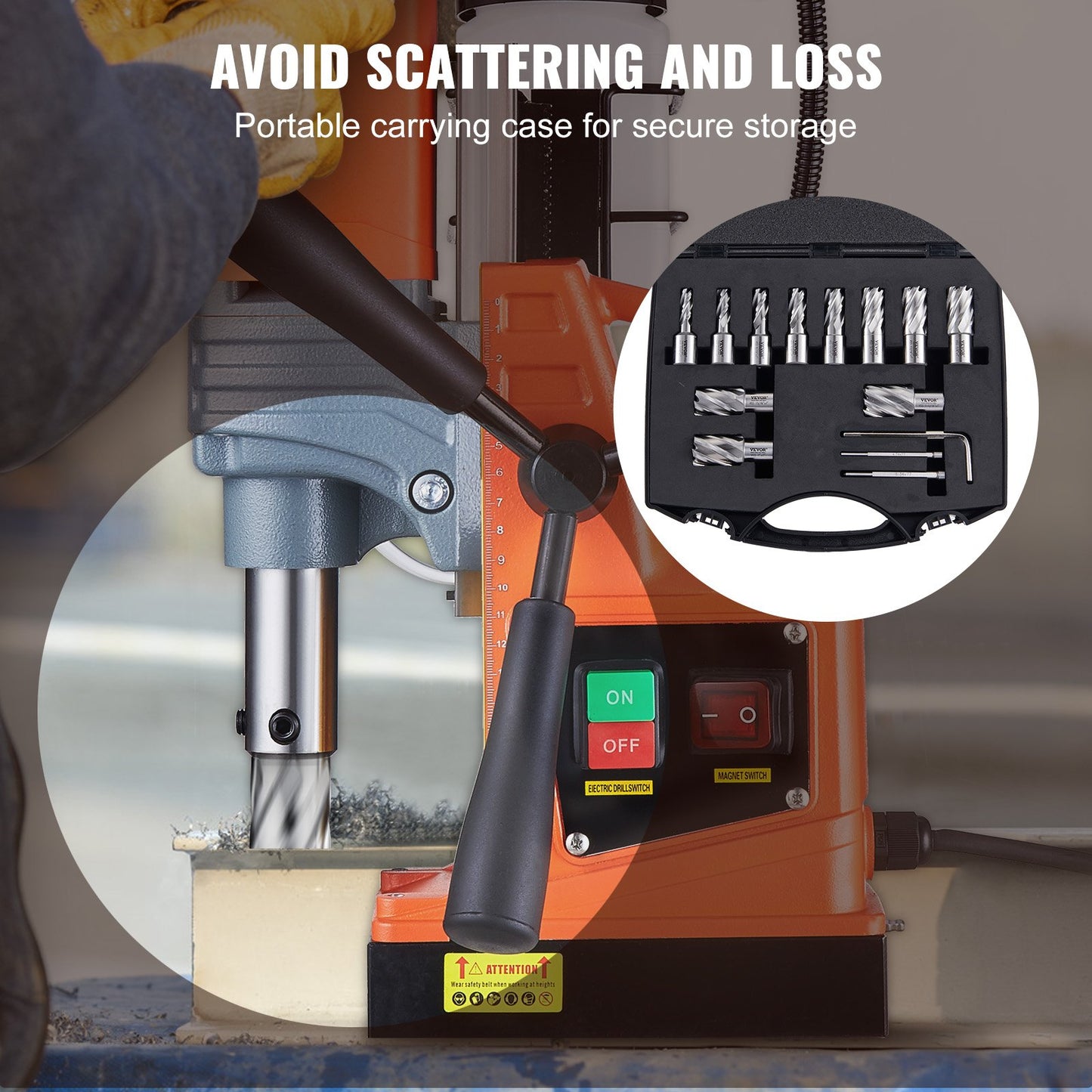 Ringformad frässats, 13 st Weldon Shank Mag-borr, 2,5 cm skärdjup, 1,1 till 1-2,7 cm skärdiameter, M2AL HSS, 2 pilotstift, insexnyckel och bärbar väska, för användning med magnetiska borrar
