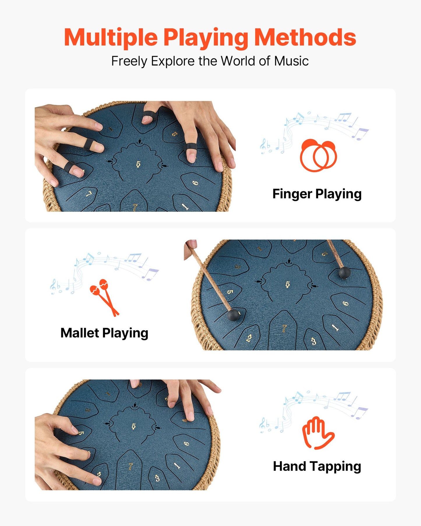 Ståltungtrumma, 30,5 cm 13-noters regntrumma för trädgården, C-dur-trummor med notbok och klubbor, slagverksinstrument för meditation, yoga, nybörjare, musikalisk utbildning, marinblå