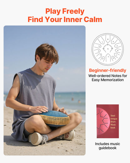 Ståltungtrumma, 30,5 cm 13-noters regntrumma för trädgården, C-dur-trummor med notbok och klubbor, slagverksinstrument för meditation, yoga, nybörjare, musikalisk utbildning, marinblå