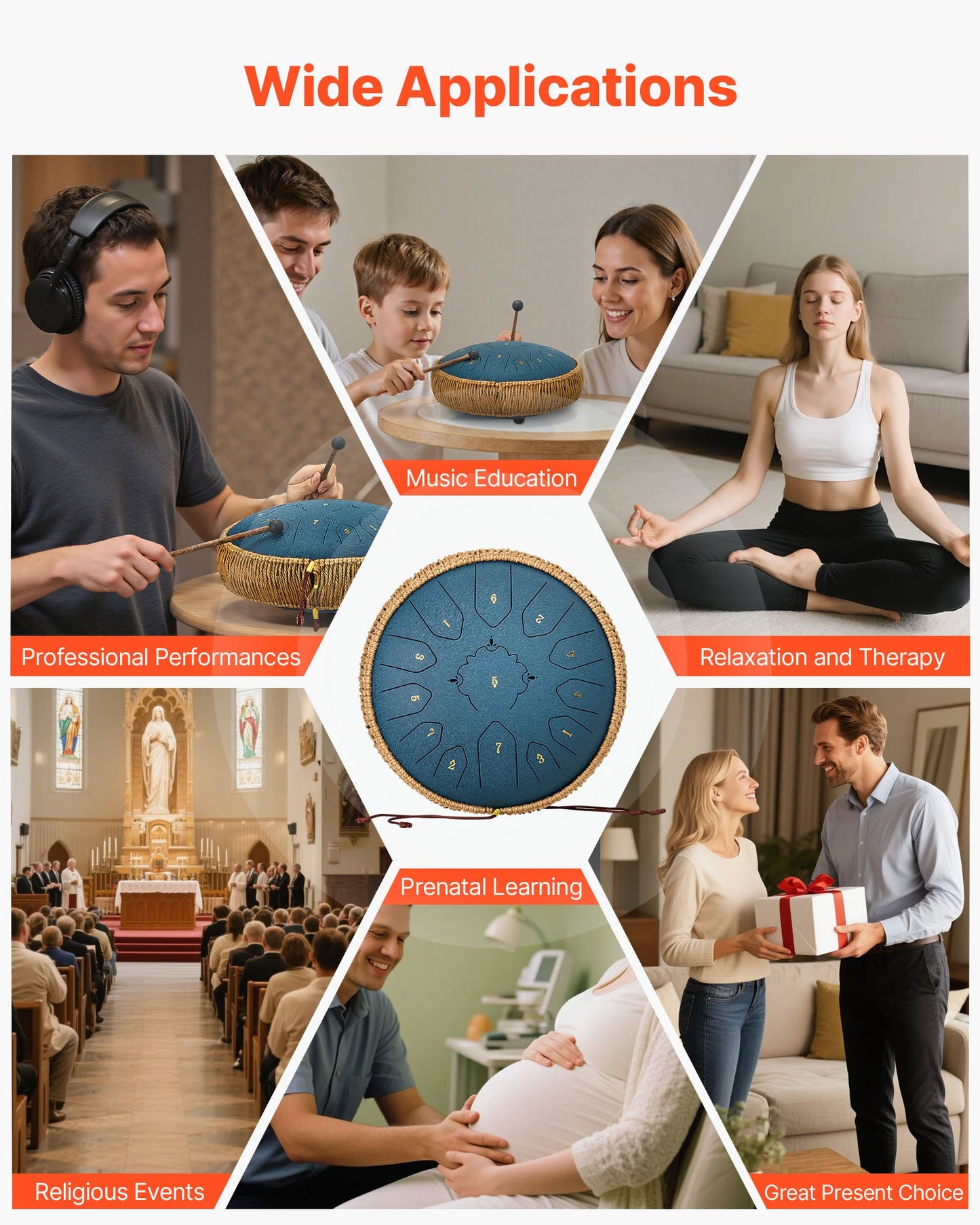 Ståltungtrumma, 30,5 cm 13-noters regntrumma för trädgården, C-dur-trummor med notbok och klubbor, slagverksinstrument för meditation, yoga, nybörjare, musikalisk utbildning, marinblå