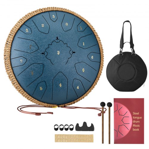 Steel Tongue Drum, 33cm 15 Notes Rain Drum for Outside Garden, C Major Musical Drums with Music Book & Mallets, Percussion Instrument for Meditation Yoga Beginner Musical Education, Navy Blue