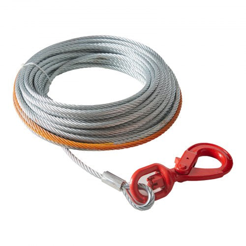 Galvanized Steel Winch Cable, 9.5 mm x 22.86 m 6,895 kg Breaking Strength, Wire Winch Rope with Swivel Hook, Towing Cable Heavy Duty, Universal Fit for SUV, Large Off-Road Vehicle, Truck