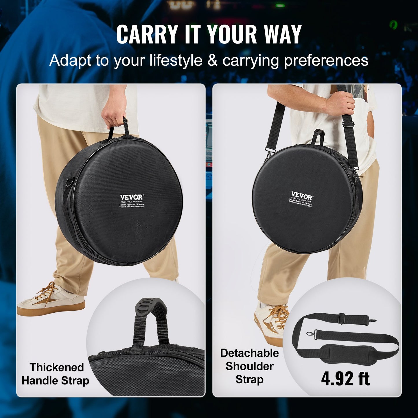 5-Piece Drum Bag Set, 1680D Oxford Fabric, Padded Drum Bags and Cases with 4.92 ft Detachable Shoulder Strap Carry Handles Foldable Design, for 22'' Kick 12'' Tom 13'' Tom 16'' Tom 14'' Snare