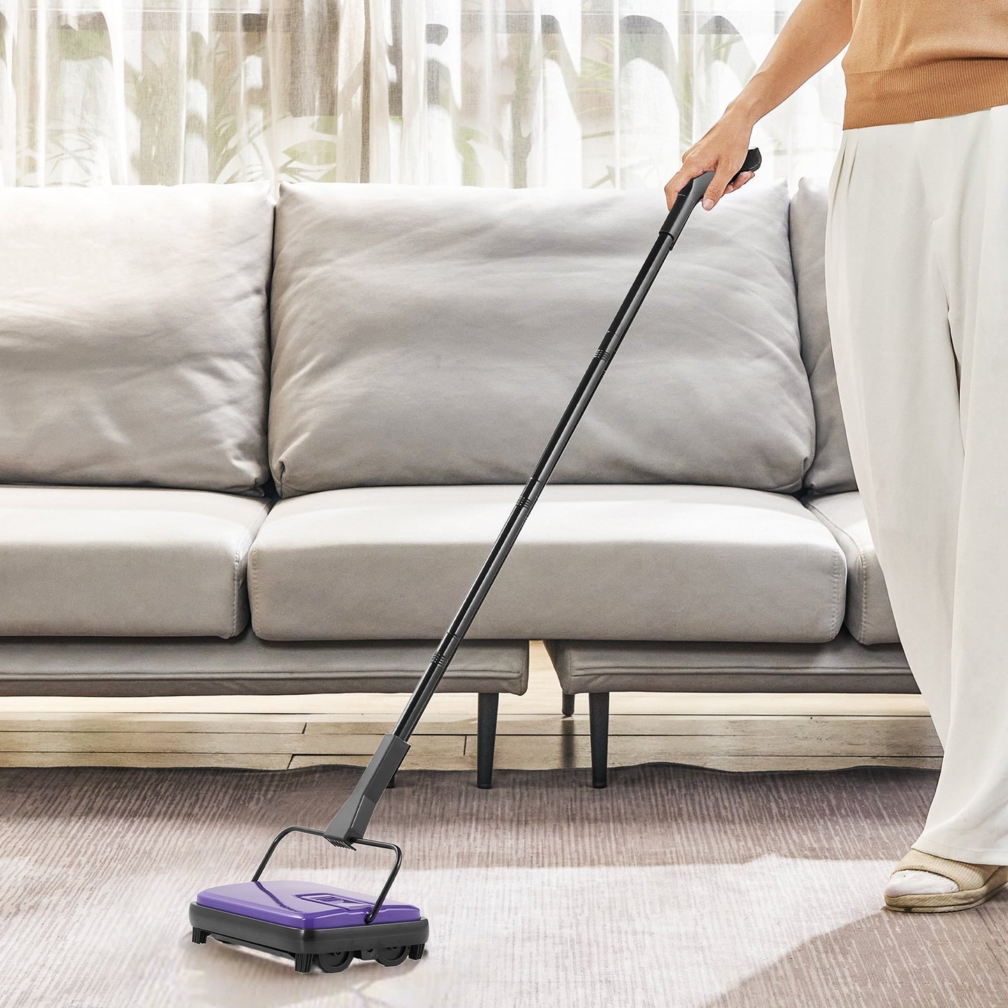 Manuell mattsopmaskin, golvsopmaskin med 300 ml soptunnekapacitet, lätt att tömma, 17 cm rengöringsbredd för hemmakontorsmattor, djurhårsdamm, lila