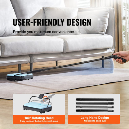 Manuell mattsopmaskin, golvsopmaskin med 300 ml soptunnekapacitet, lätt att tömma, 17 cm rengöringsbredd för hemmakontorsmattor, djurhårsdamm, blå