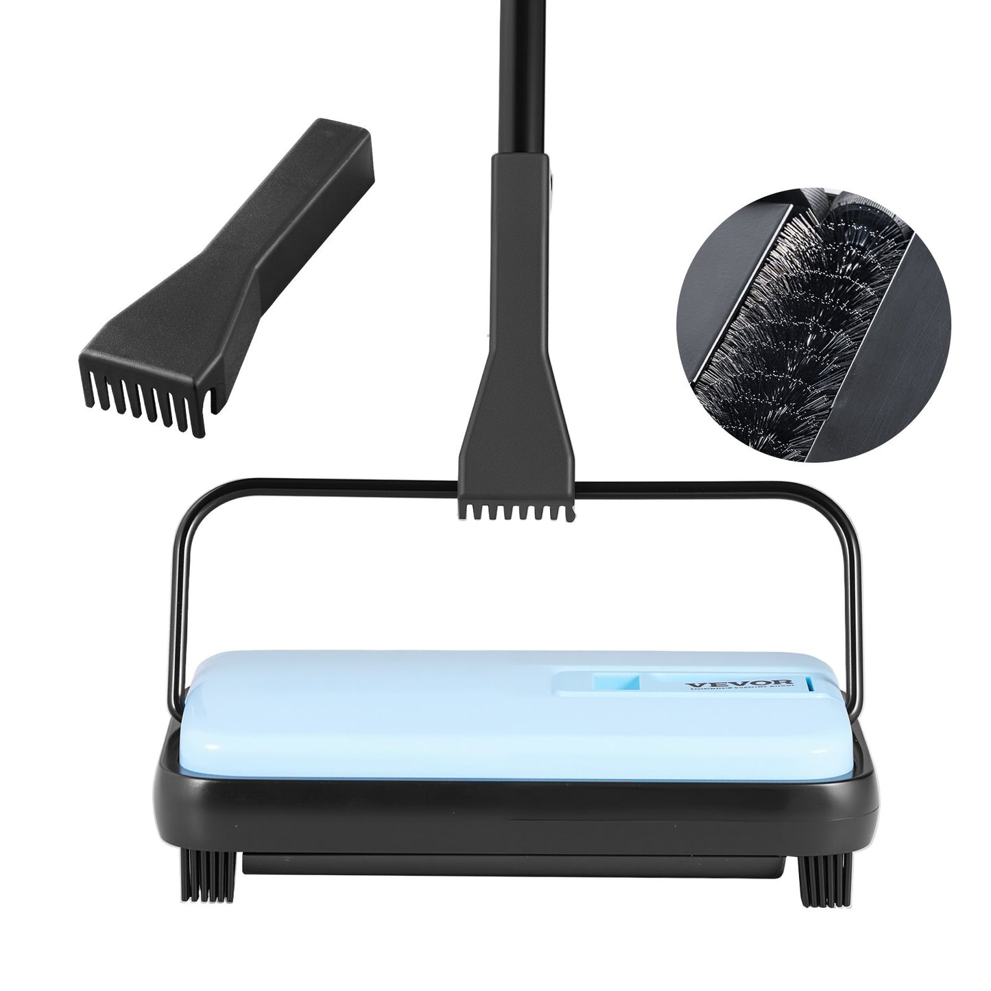 Manuell mattsopmaskin, golvsopmaskin med 300 ml soptunnekapacitet, lätt att tömma, 17 cm rengöringsbredd för hemmakontorsmattor, djurhårsdamm, blå