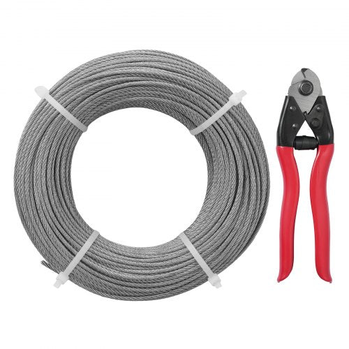 T316 Deck Railing Cable, 1/8" Stainless Steel Wire Rope 300 ft with Cutter Kit, 7x7 Strands Construction Marine Aircraft Grade for Handrail Stair Decking Fence Outdoors