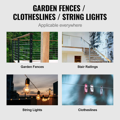 T316 Deck Railing Cable, 1/8" Stainless Steel Wire Rope 300 ft with Cutter Kit, 7x7 Strands Construction Marine Aircraft Grade for Handrail Stair Decking Fence Outdoors